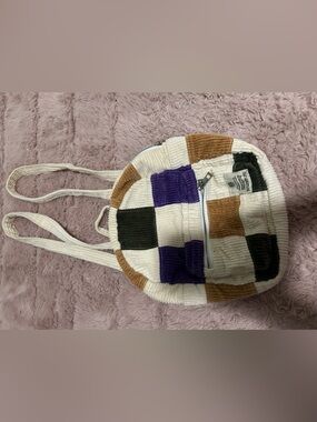 Corduroy Patchwork Backpack - White, Purple, Brown, Black